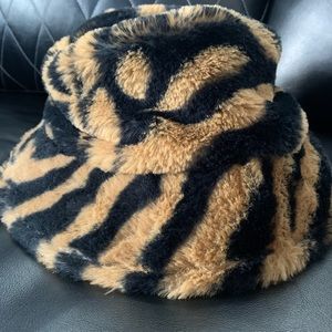 Furry Black and Tan bucket hat.
